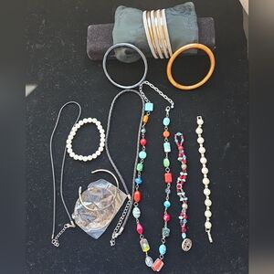 90s Vintage Turquoise Glass Beads Costume Jewelry Necklaces Bracelets Bangles